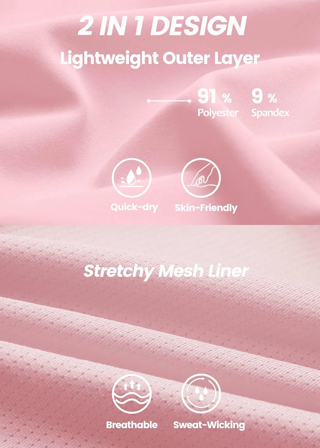 Womens Running Athletic Shorts - 2 in 1 Shorts High Waisted Workout Gym Casual Shorts Mesh Liner Zipper Pockets