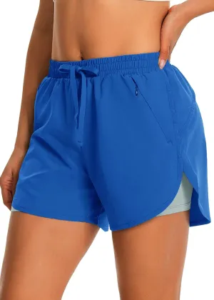 Womens Running Athletic Shorts - 2 in 1 Shorts High Waisted Workout Gym Casual Shorts Mesh Liner Zipper Pockets