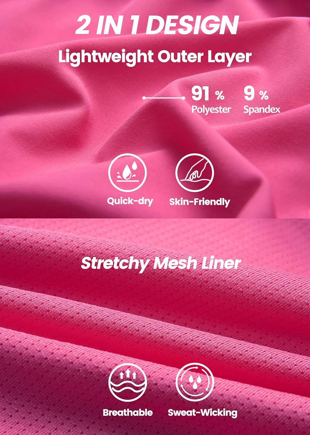Womens Running Athletic Shorts - 2 in 1 Shorts High Waisted Workout Gym Casual Shorts Mesh Liner Zipper Pockets