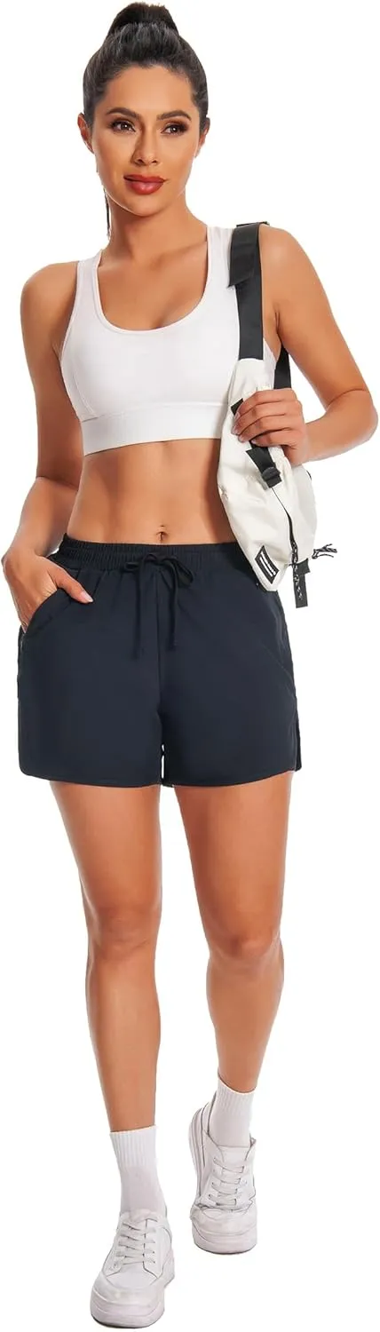 Womens Running Athletic Shorts - 2 in 1 Shorts High Waisted Workout Gym Casual Shorts Mesh Liner Zipper Pockets