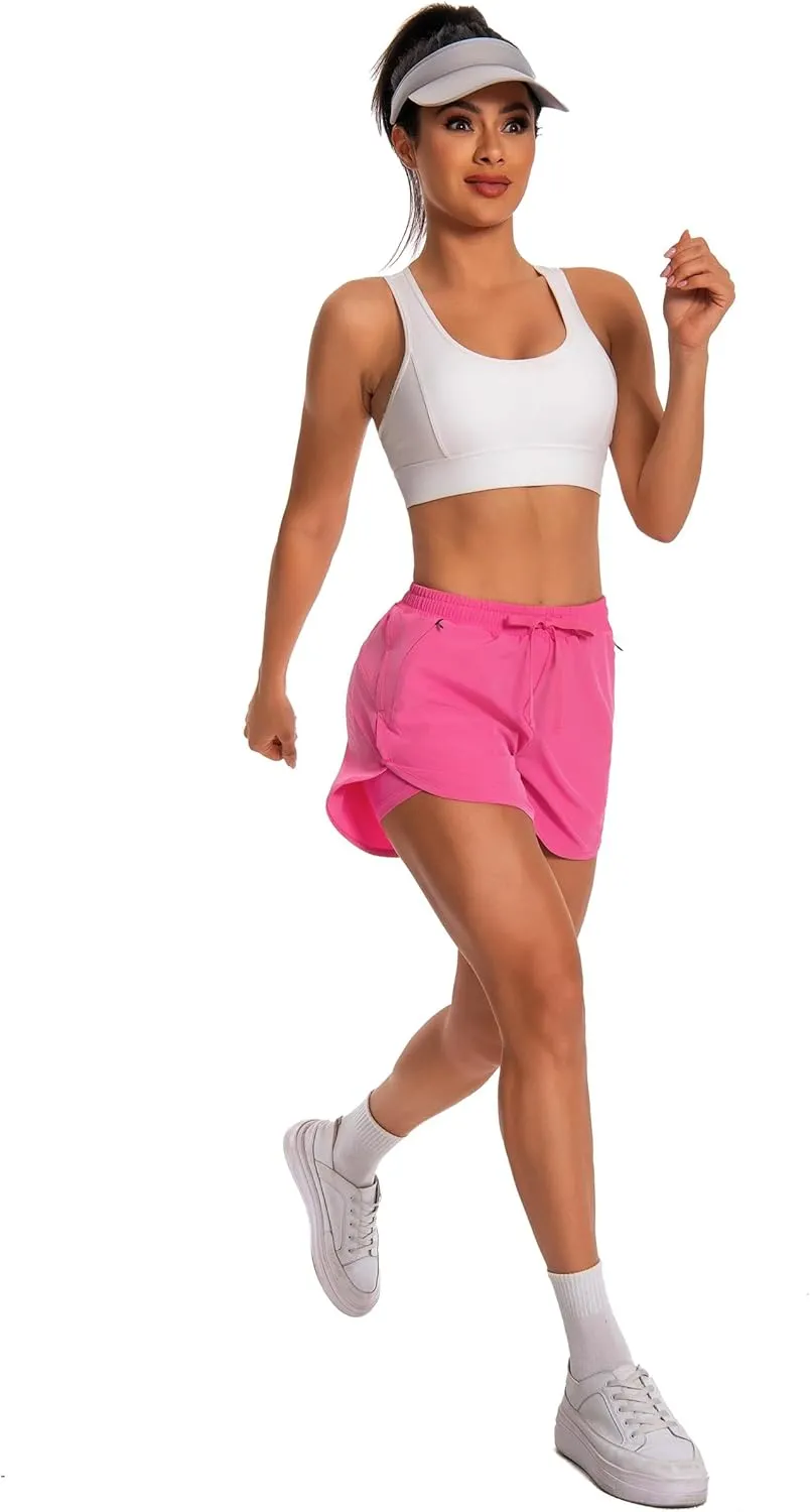 Womens Running Athletic Shorts - 2 in 1 Shorts High Waisted Workout Gym Casual Shorts Mesh Liner Zipper Pockets