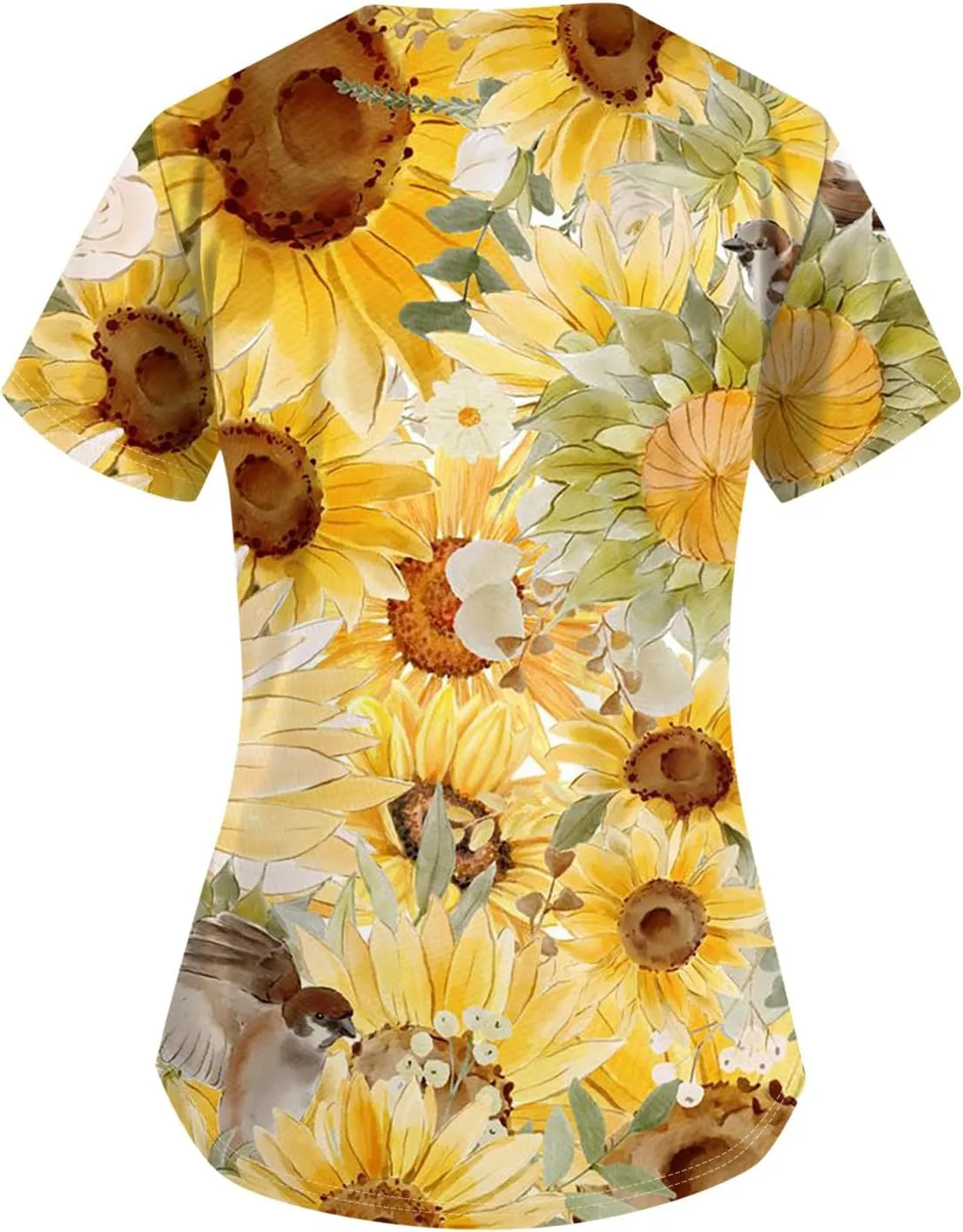 Womens Scrubs Hawaiian Printing V Neck Medical Uniform T Shirts 2024 Summer Stretchy Working Pocket Tops