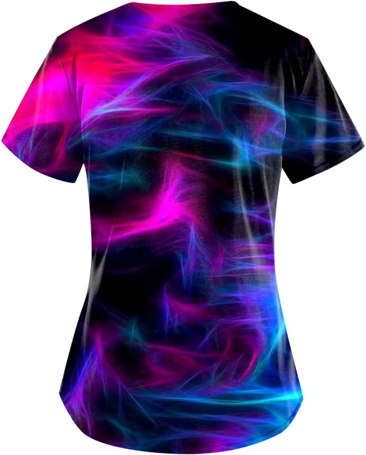 Womens Scrubs Hawaiian Printing V Neck Medical Uniform T Shirts 2024 Summer Stretchy Working Pocket Tops