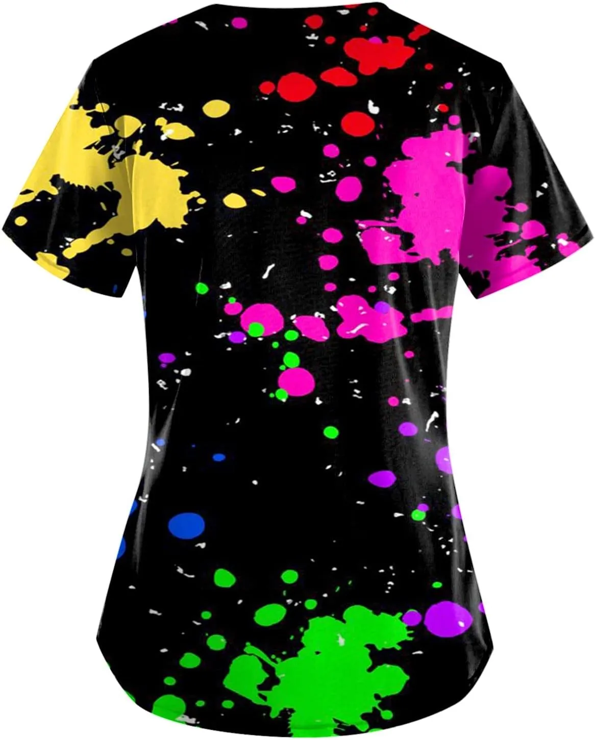 Womens Scrubs Hawaiian Printing V Neck Medical Uniform T Shirts 2024 Summer Stretchy Working Pocket Tops