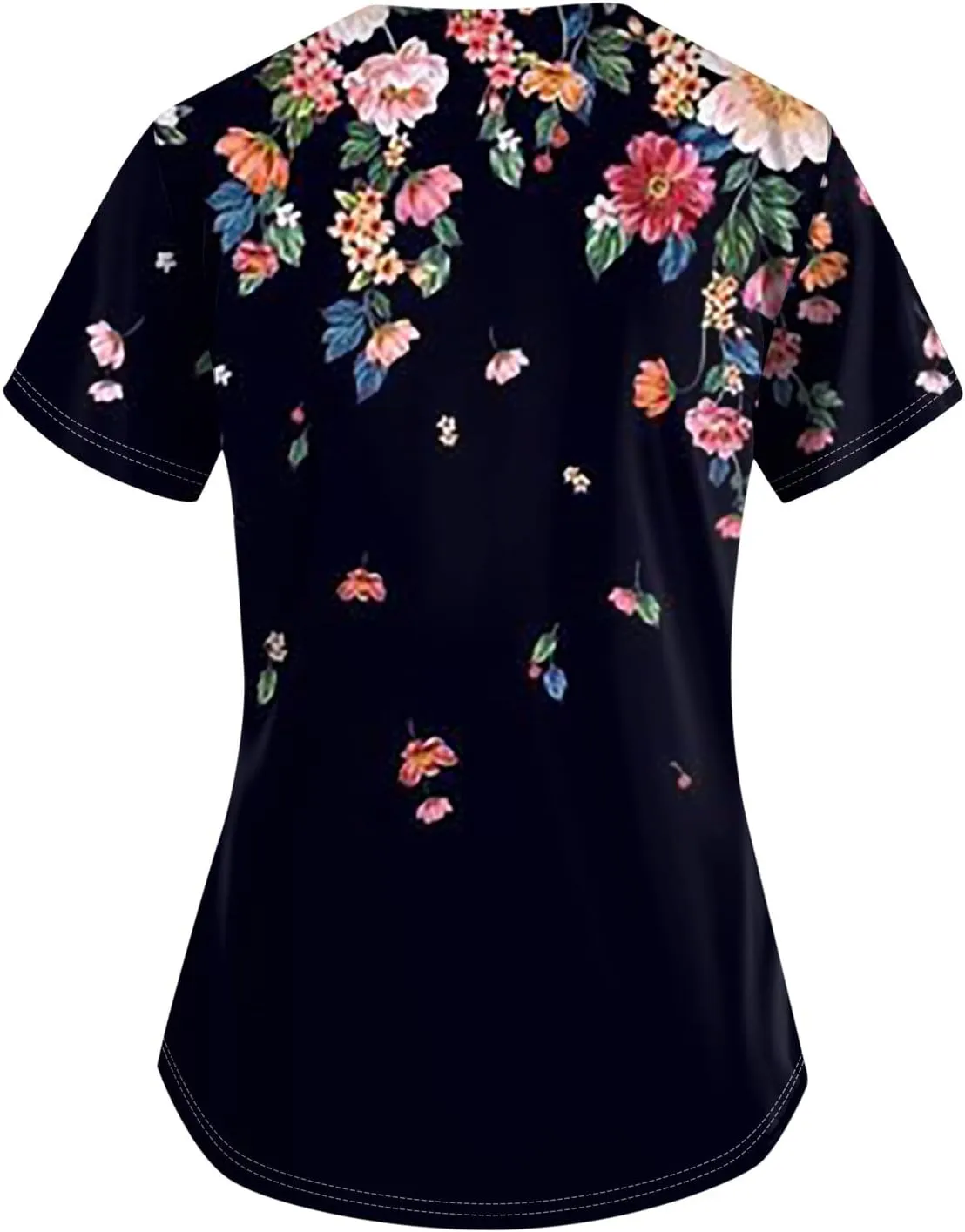 Womens Scrubs Hawaiian Printing V Neck Medical Uniform T Shirts 2024 Summer Stretchy Working Pocket Tops
