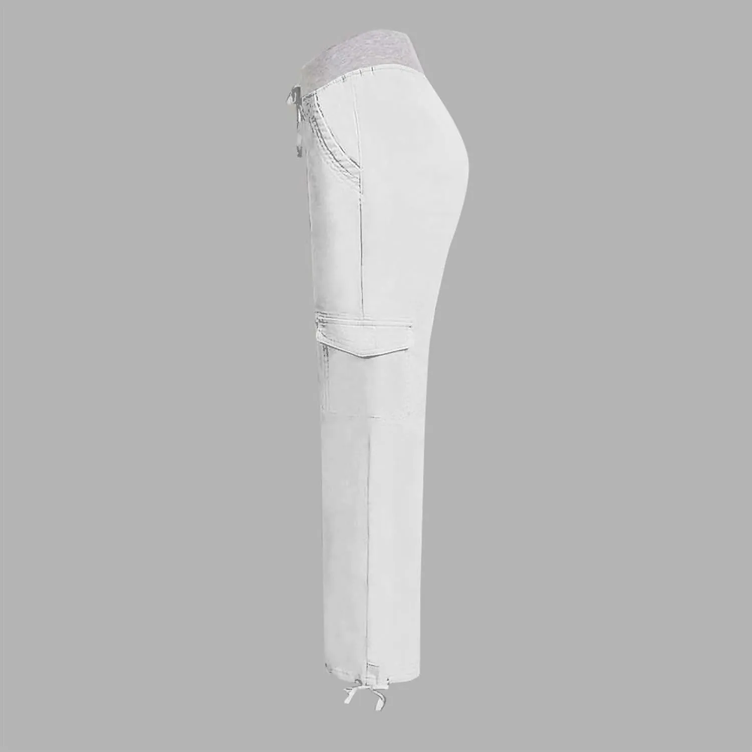 Women's Straight Leg Sweatpants Stretchy Drawstring High Waist Cargo Pants Cropped Pocket Leisure Trousers Pants