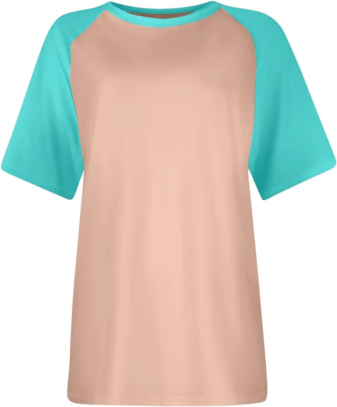 Women's Summer Tops Color Block Raglan Short Sleeve T Shirts Loose Fit Basic Crewneck Casual Stretchy Tees Blouse