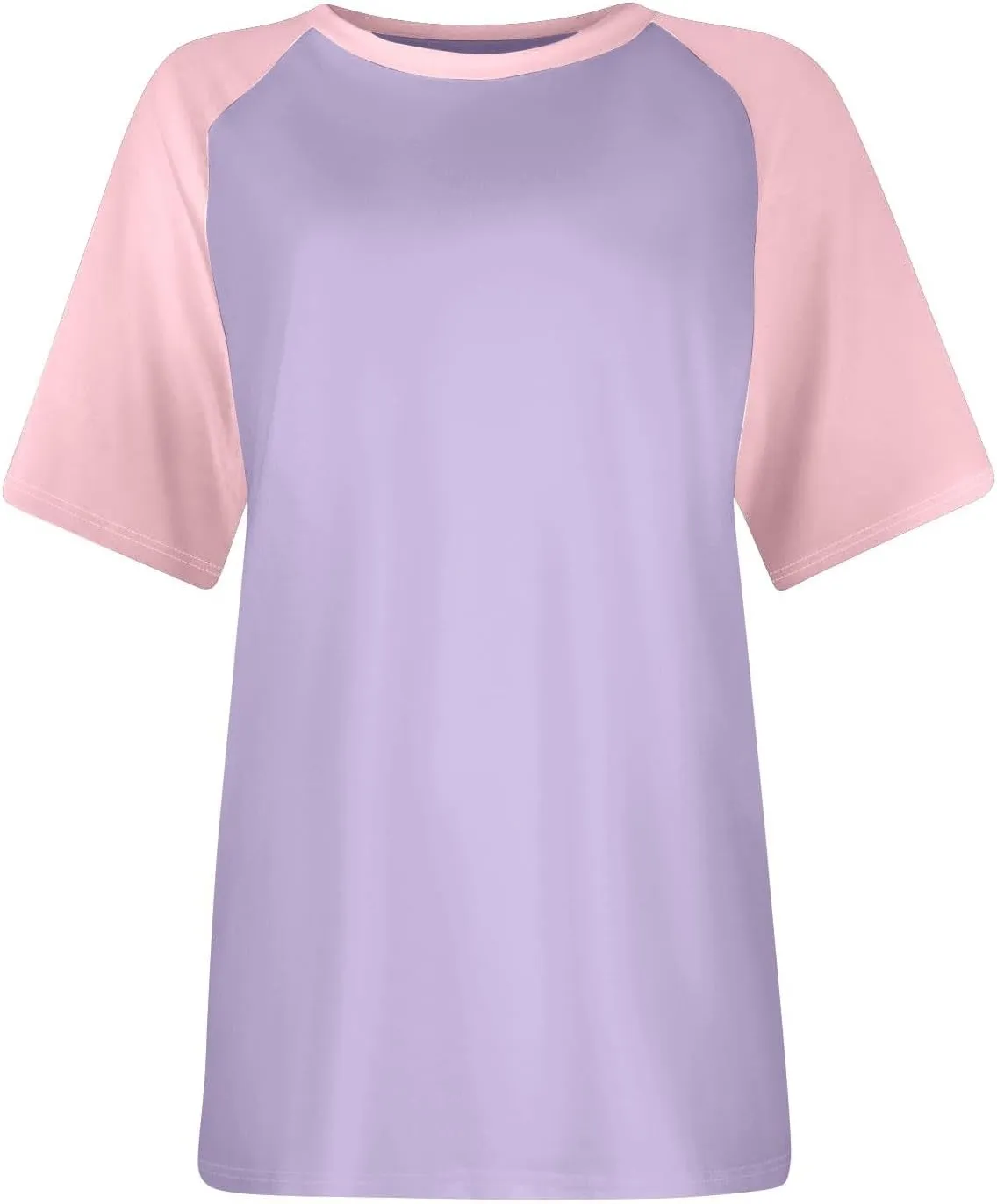 Women's Summer Tops Color Block Raglan Short Sleeve T Shirts Loose Fit Basic Crewneck Casual Stretchy Tees Blouse