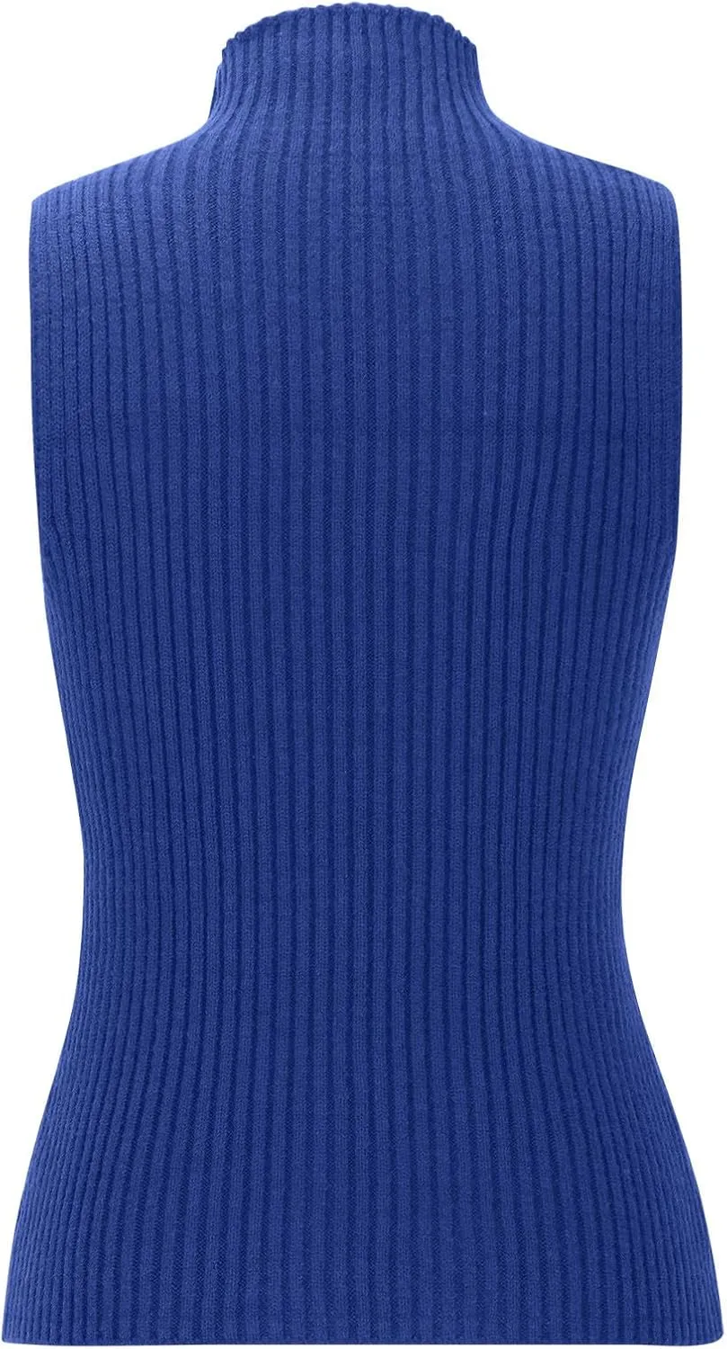 Xiaojmake Women Sweater Tanks Stretchy Spring Sleeveless Turtleneck Tank Top High Neck Ribbed Solid Pullover Tank Lightweight