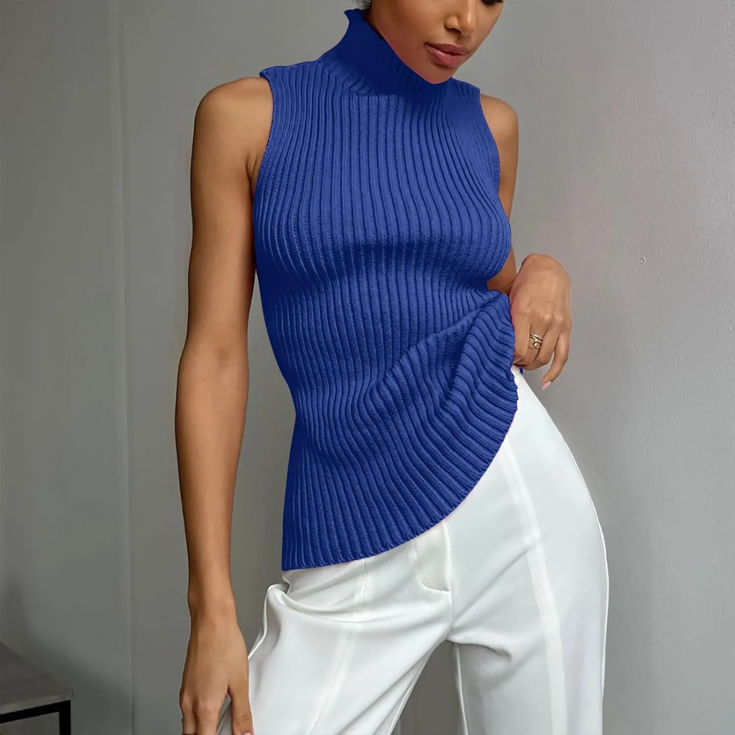 Xiaojmake Women Sweater Tanks Stretchy Spring Sleeveless Turtleneck Tank Top High Neck Ribbed Solid Pullover Tank Lightweight
