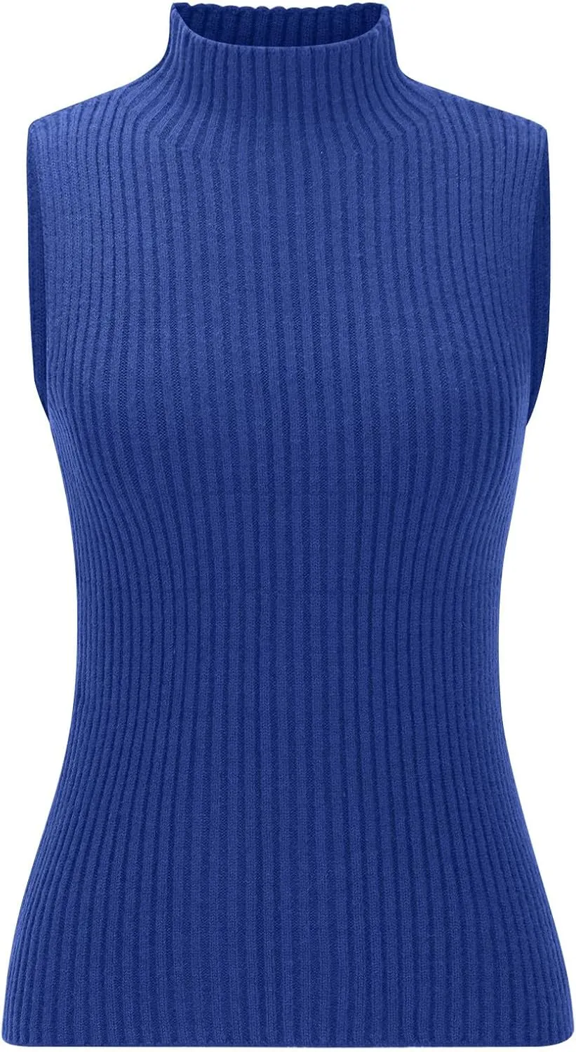 Xiaojmake Women Sweater Tanks Stretchy Spring Sleeveless Turtleneck Tank Top High Neck Ribbed Solid Pullover Tank Lightweight