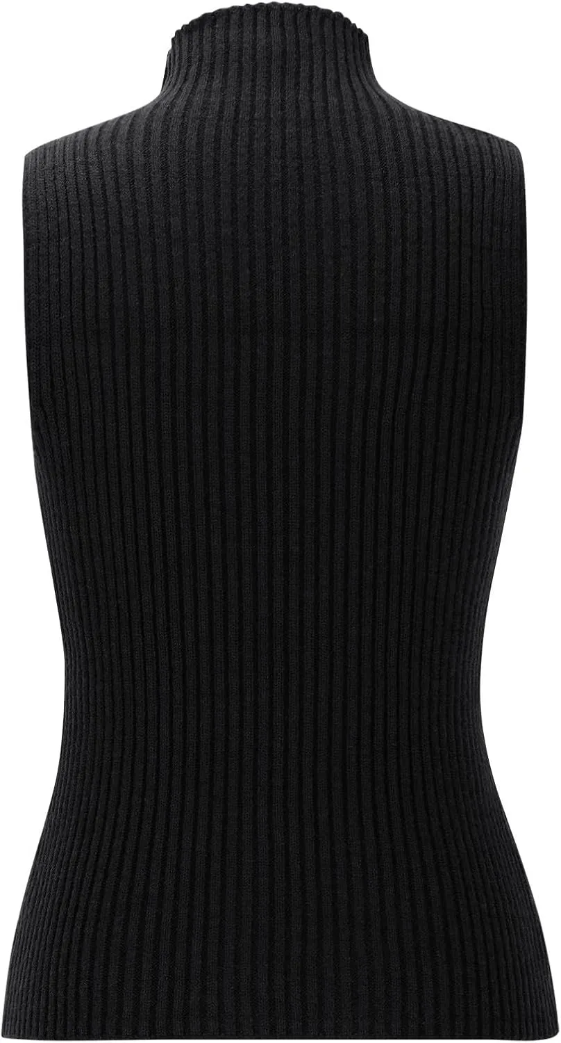 Xiaojmake Women Sweater Tanks Stretchy Spring Sleeveless Turtleneck Tank Top High Neck Ribbed Solid Pullover Tank Lightweight