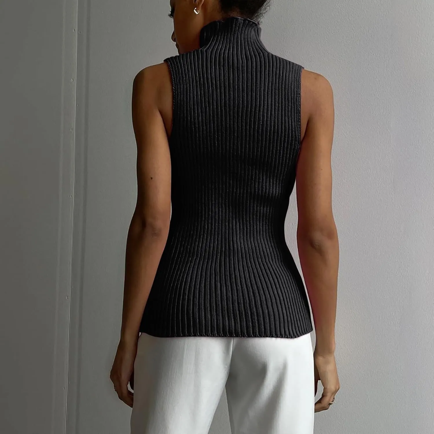 Xiaojmake Women Sweater Tanks Stretchy Spring Sleeveless Turtleneck Tank Top High Neck Ribbed Solid Pullover Tank Lightweight