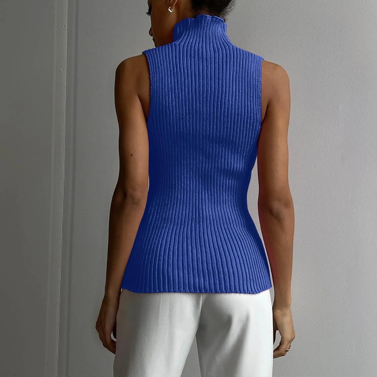 Xiaojmake Women Sweater Tanks Stretchy Spring Sleeveless Turtleneck Tank Top High Neck Ribbed Solid Pullover Tank Lightweight