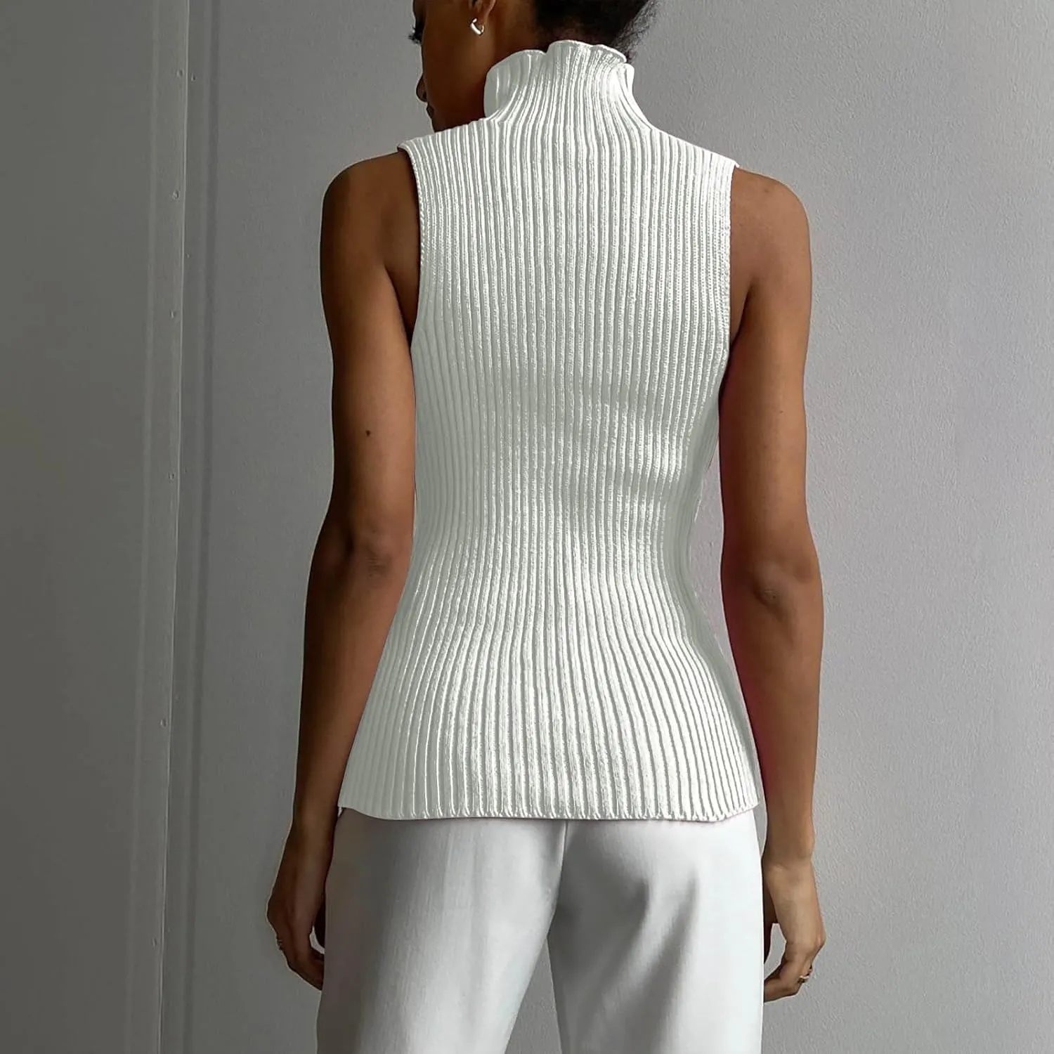 Xiaojmake Women Sweater Tanks Stretchy Spring Sleeveless Turtleneck Tank Top High Neck Ribbed Solid Pullover Tank Lightweight