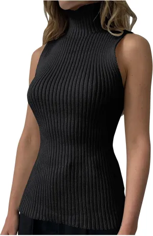 Xiaojmake Women Sweater Tanks Stretchy Spring Sleeveless Turtleneck Tank Top High Neck Ribbed Solid Pullover Tank Lightweight