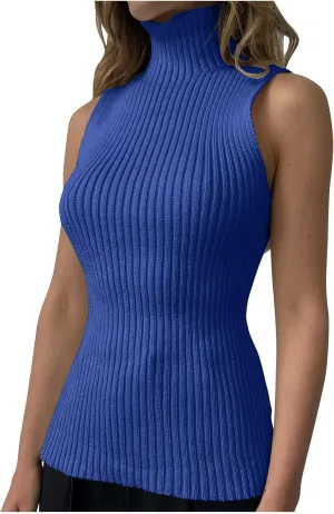Xiaojmake Women Sweater Tanks Stretchy Spring Sleeveless Turtleneck Tank Top High Neck Ribbed Solid Pullover Tank Lightweight