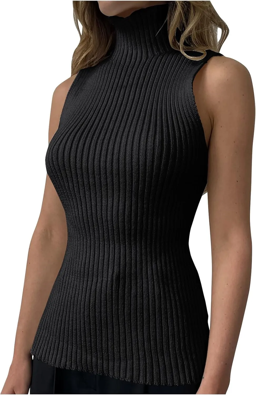 Xiaojmake Women Sweater Tanks Stretchy Spring Sleeveless Turtleneck Tank Top High Neck Ribbed Solid Pullover Tank Lightweight