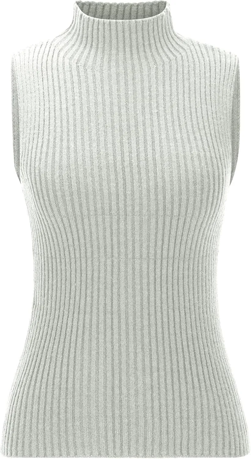 Xiaojmake Women Sweater Tanks Stretchy Spring Sleeveless Turtleneck Tank Top High Neck Ribbed Solid Pullover Tank Lightweight