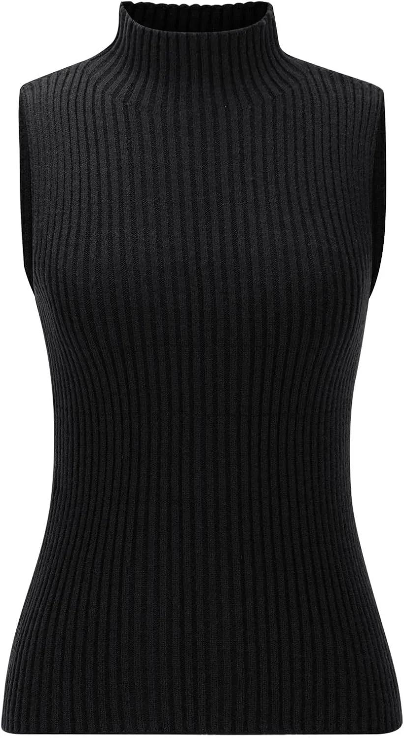 Xiaojmake Women Sweater Tanks Stretchy Spring Sleeveless Turtleneck Tank Top High Neck Ribbed Solid Pullover Tank Lightweight