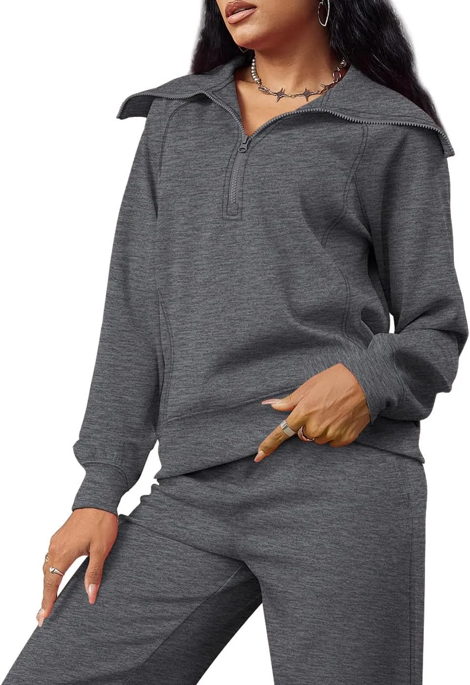 XIEERDUO Lounge Sets For Women 2024 Half Zip Sweatshirt And Wide Leg Sweatpant 2 Piece Outfits Sweatsuit Tracksuit