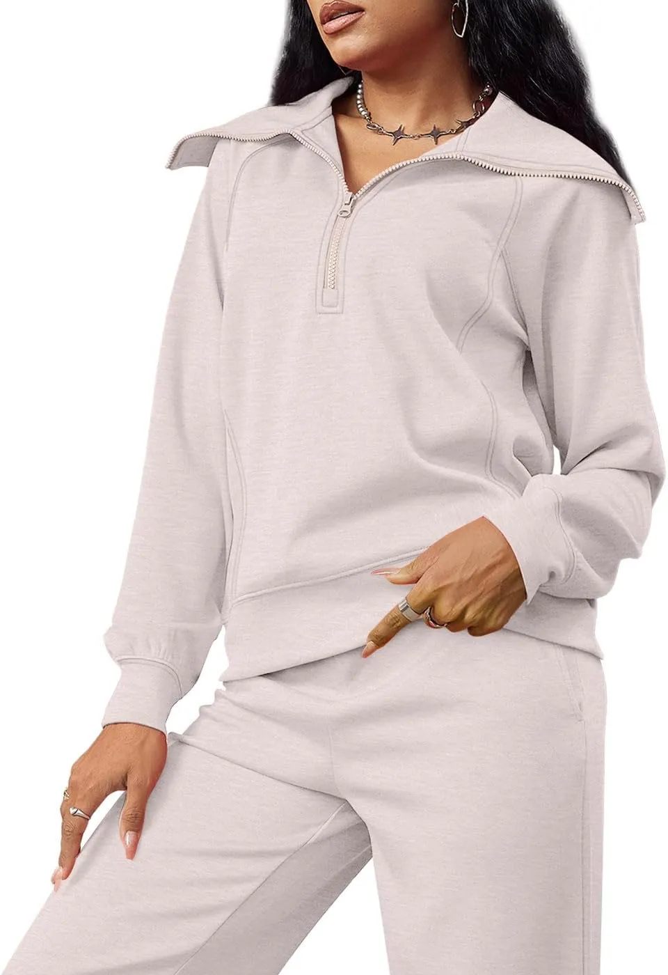 XIEERDUO Lounge Sets For Women 2024 Half Zip Sweatshirt And Wide Leg Sweatpant 2 Piece Outfits Sweatsuit Tracksuit
