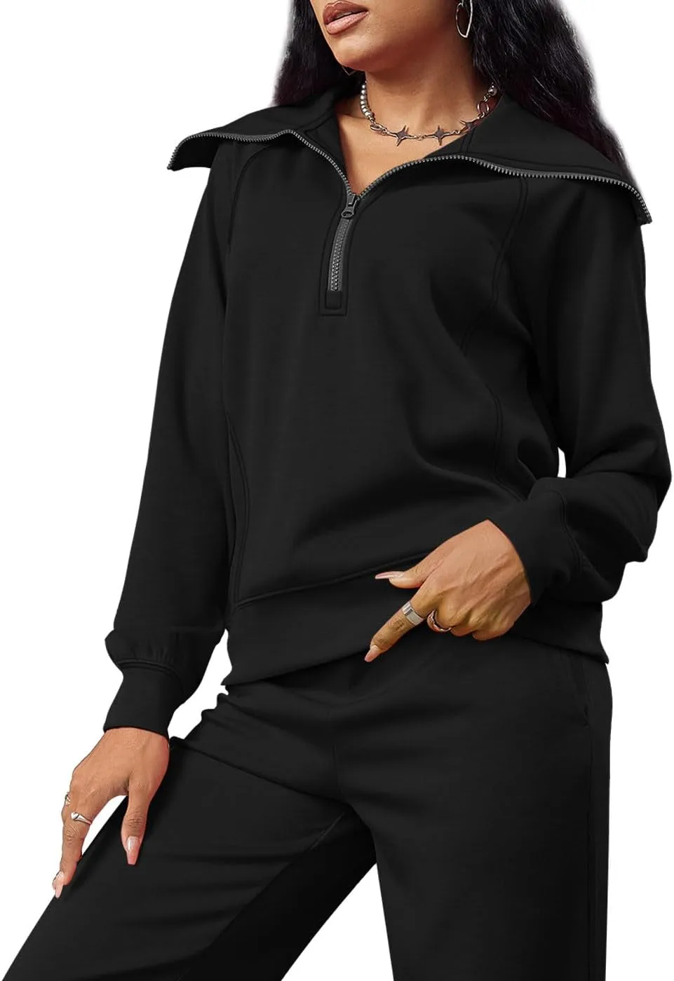 XIEERDUO Lounge Sets For Women 2024 Half Zip Sweatshirt And Wide Leg Sweatpant 2 Piece Outfits Sweatsuit Tracksuit