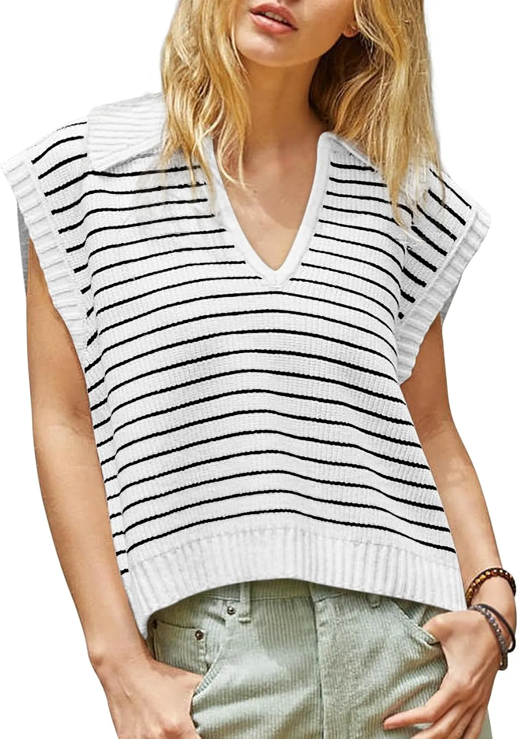 Yousify Summer Sweaters for Women 2025 V Neck Cap Sleeve Tops Sleeveless Spring Clothes Sweater Vest S-2XL