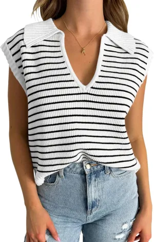 Yousify Summer Sweaters for Women 2025 V Neck Cap Sleeve Tops Sleeveless Spring Clothes Sweater Vest S-2XL