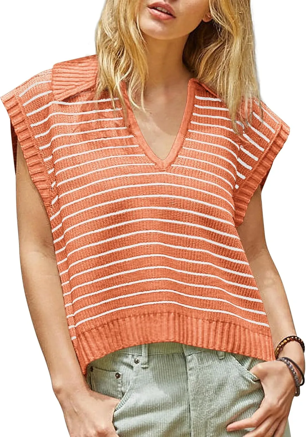 Yousify Summer Sweaters for Women 2025 V Neck Cap Sleeve Tops Sleeveless Spring Clothes Sweater Vest S-2XL