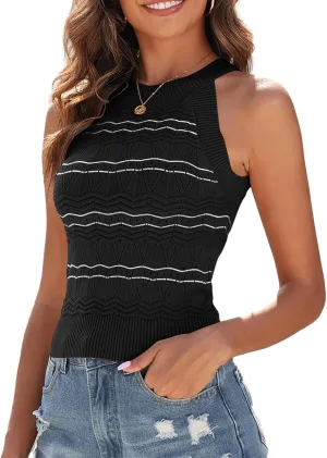 ZAFUL Womens Summer Halter Tops Striped Y2K Sleeveless Racerback Slim Fitted Stretchy Knit Cami Tank Tops