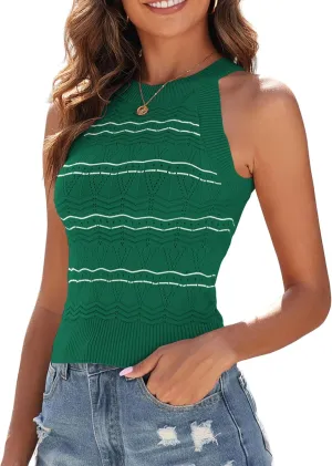 ZAFUL Womens Summer Halter Tops Striped Y2K Sleeveless Racerback Slim Fitted Stretchy Knit Cami Tank Tops
