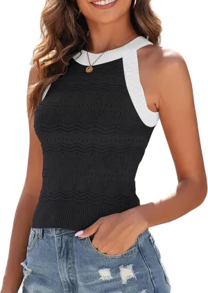 ZAFUL Womens Summer Halter Tops Striped Y2K Sleeveless Racerback Slim Fitted Stretchy Knit Cami Tank Tops