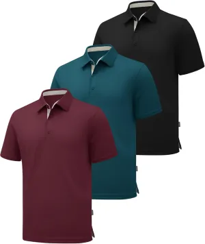 ZITY Polo Shirts for Men 3 Pack Short Sleeve Moisture Wicking T Shirt Business Casual Mens Golf Shirts Collared T-Shirts