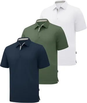 ZITY Polo Shirts for Men 3 Pack Short Sleeve Moisture Wicking T Shirt Business Casual Mens Golf Shirts Collared T-Shirts
